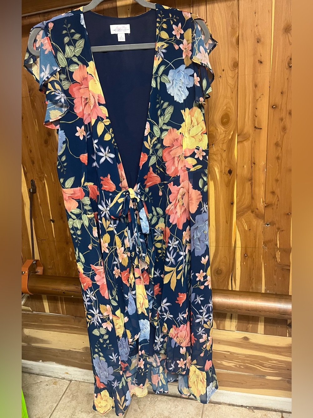 Women's Navy Floral Tie-Front Maxi Dress